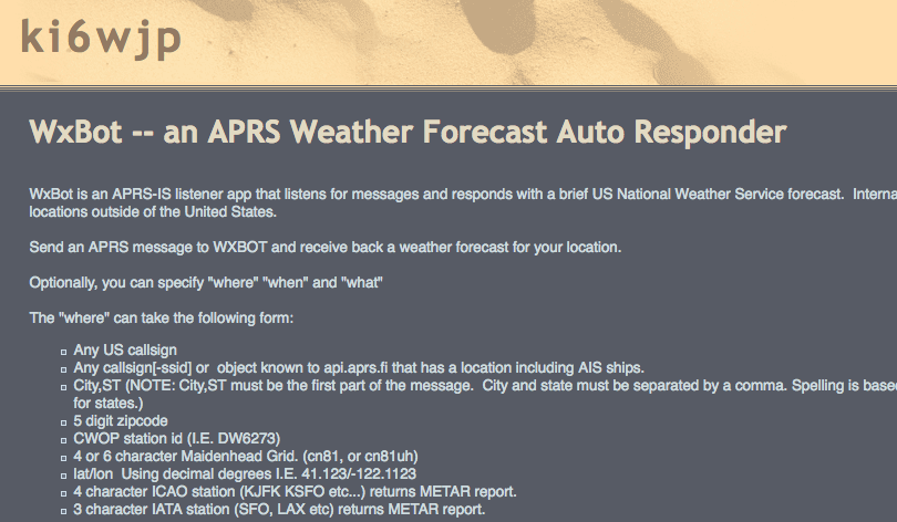 WxBot – An APRS Weather Forecast Auto Responder